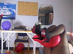 Office Obsession, The secretary in stockings Inflatables balloons masturbates with balloons. 22 