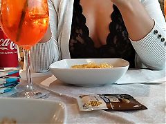 she shows her tits in a restaurant full of people